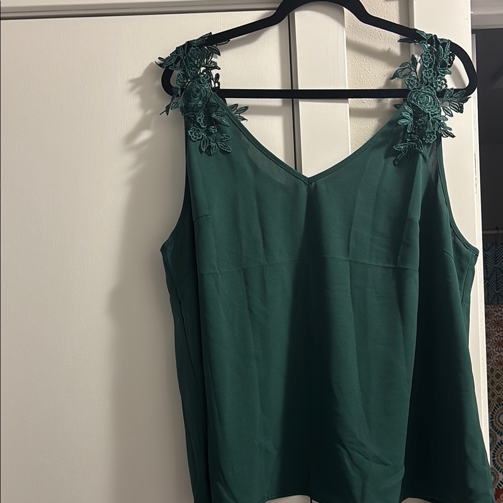 Green Sleeveless Top with Floral Straps